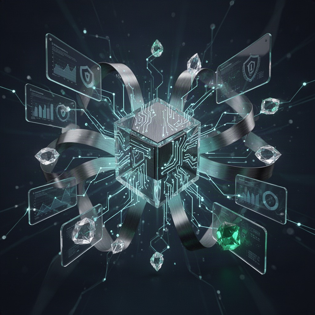A hardware wallet device connected to a laptop running companion desktop software for managing crypto assets